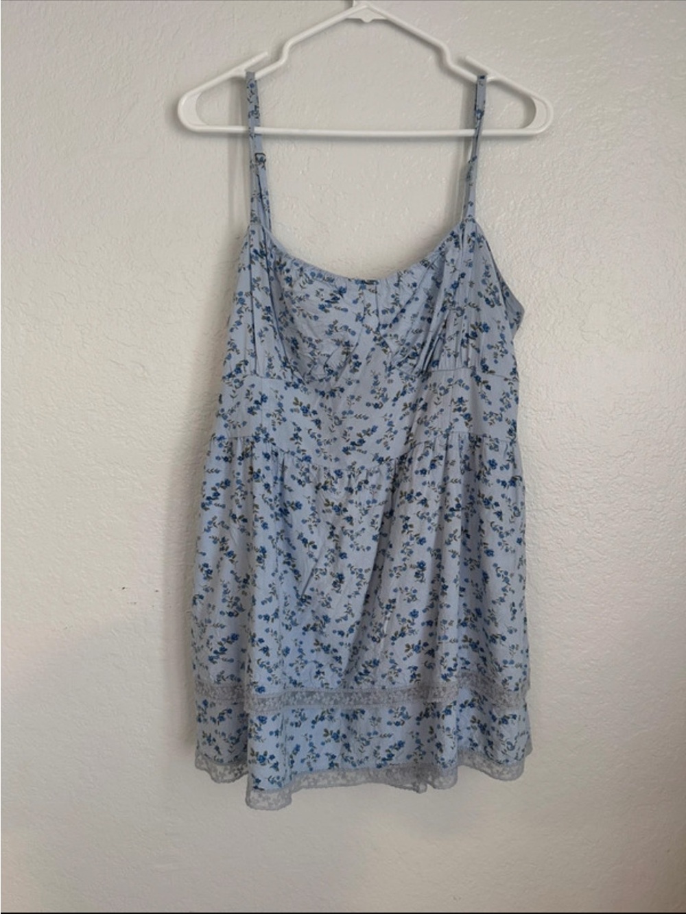 Hollister Light Blue Floral Slip Dress with Navy Accents